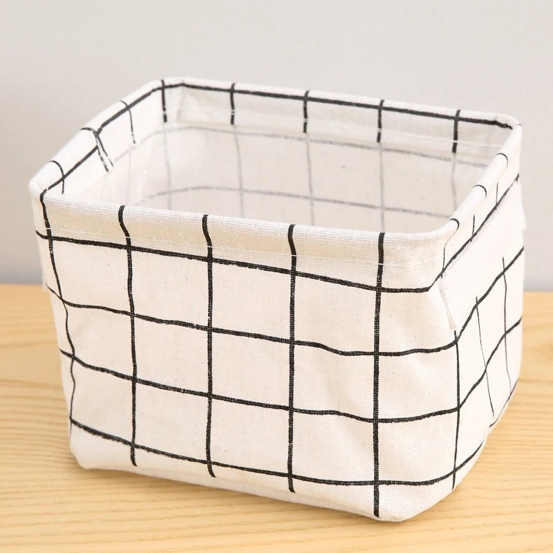 White Check Fabric Storage Basket