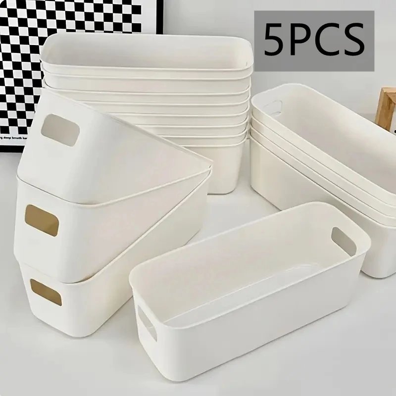 White Plastic Storage Basket Set of Five